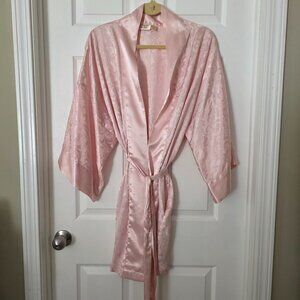 Victoria's Secret Vintage Gold Label Pink Damask Satin Kimono Robe One Size